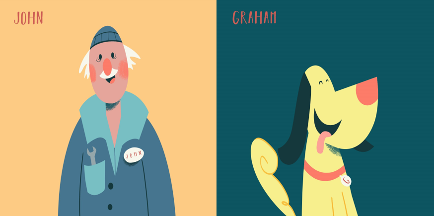 Illustration of two characters John and Graham