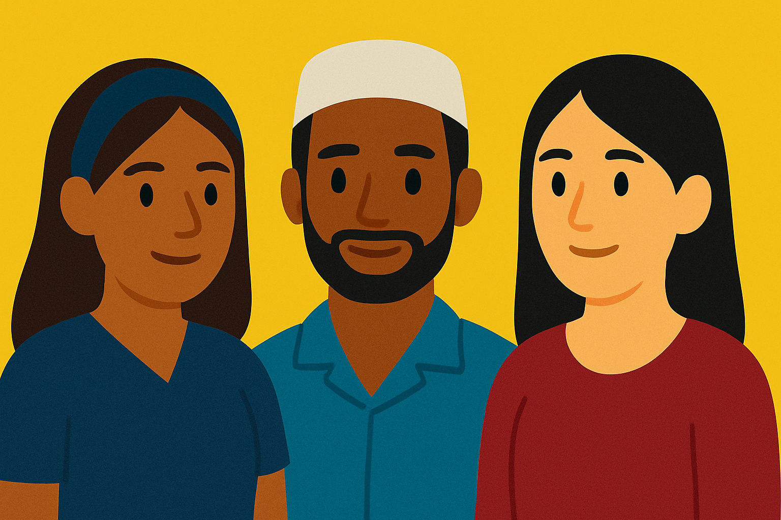 Infographic of two women and a man smiling